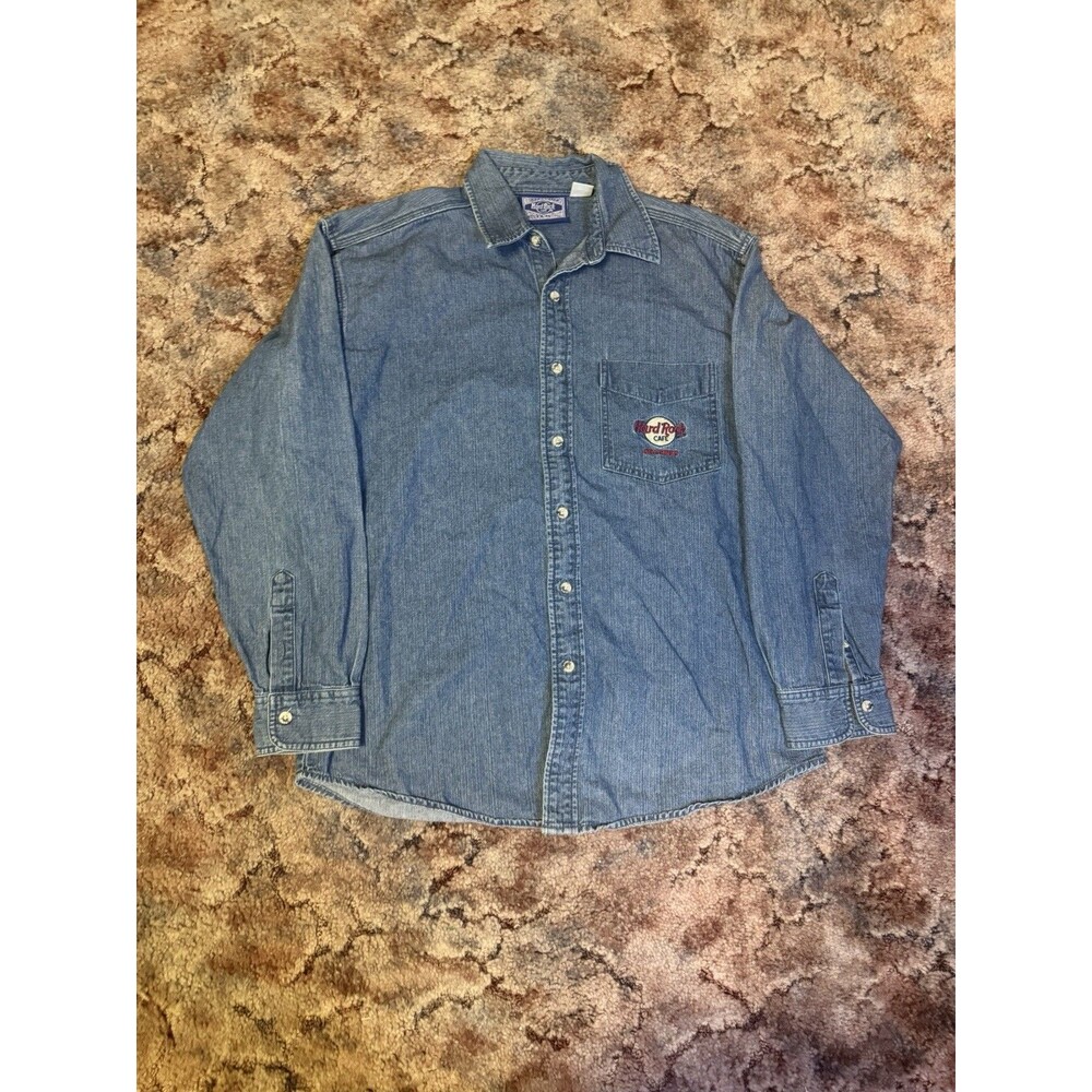 Vintage 00s Hard Rock Cafe Orlando denim button up shirt size medium